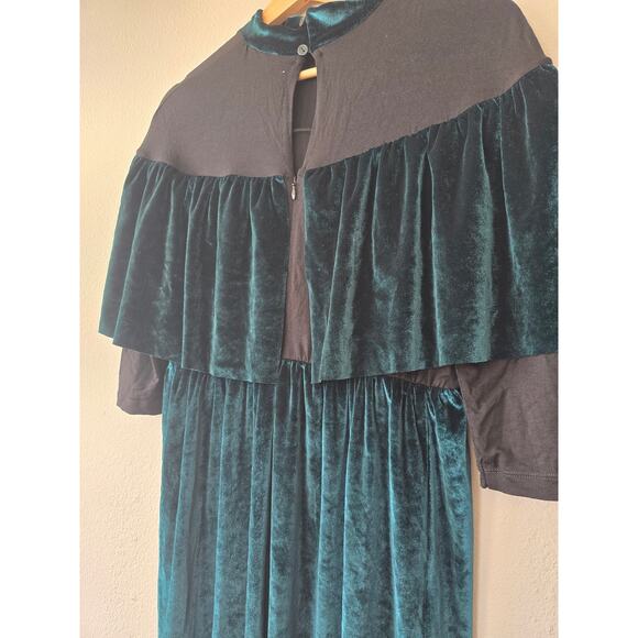 ASOS Teal Velvet Maternity Midi Dress US 8 Fall Modest Chic Peasent Boho Holiday - Picture 5 of 9